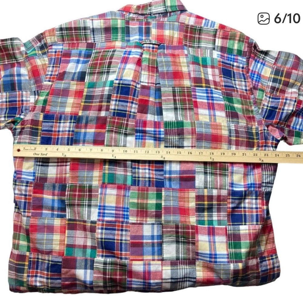 J Press Madras Plaid Classic Red Blue Button Down Mens L Short Sleeve Vintage ? - Picture 4 of 6